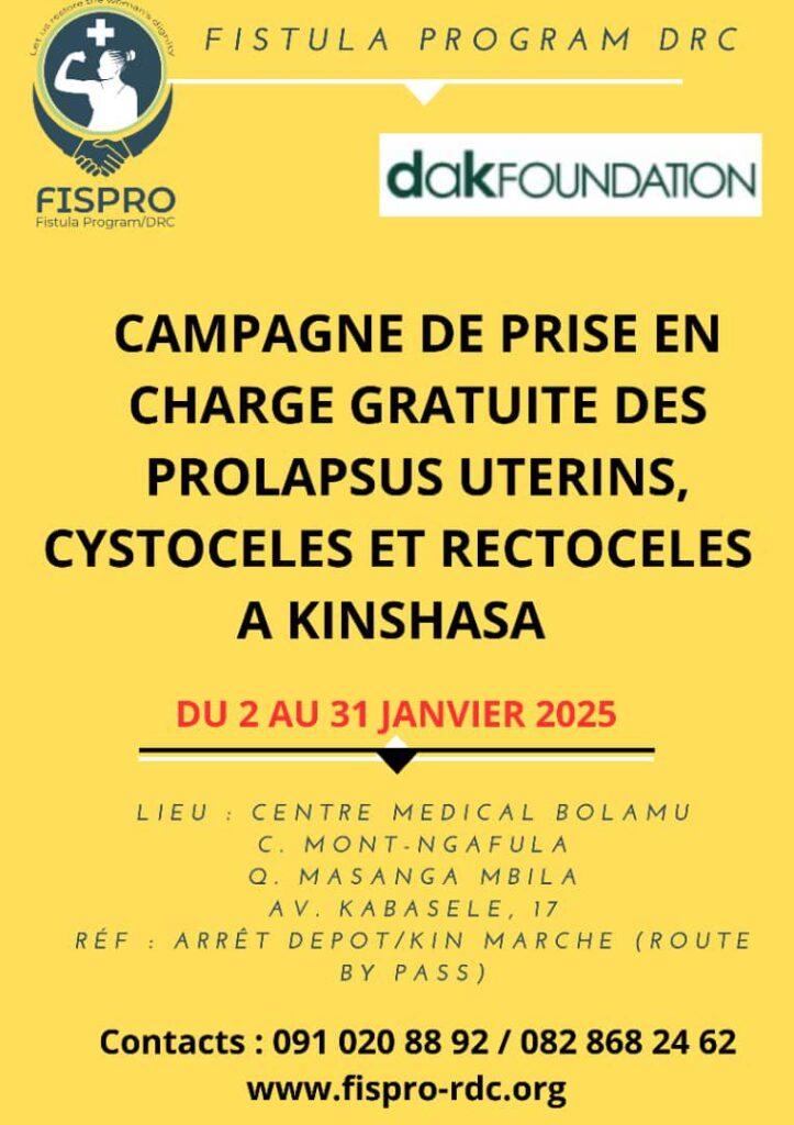 Pour Prolapsus utérin,cystocèles et rectocèles ,l’asbl FISPRO-RDC en Campagne – solution